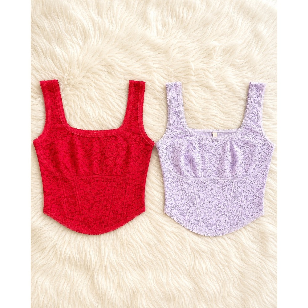 Victorias Secret PINK Lace Corset Tank Top Bundle Large Red Purple Y2K Fairy - Picture 2 of 5